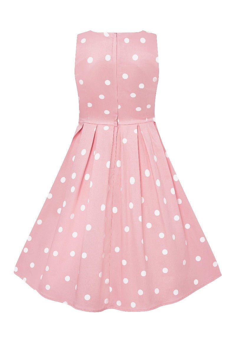Kids Annie Vintage Inspired Polka Dot Dress in Baby Pink-White