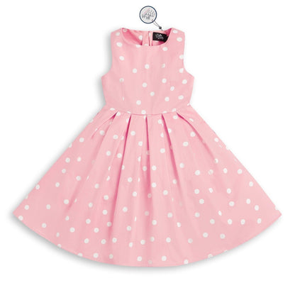 Kids Annie Vintage Inspired Polka Dot Dress in Baby Pink-White