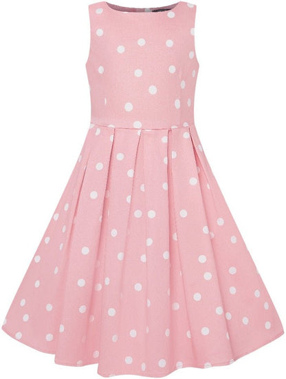 Kids Annie Vintage Inspired Polka Dot Dress in Baby Pink-White