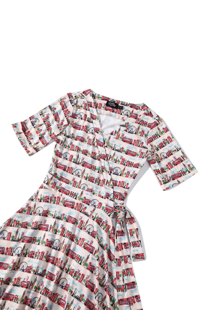 Matilda London Print Wrap Dress in White/Red