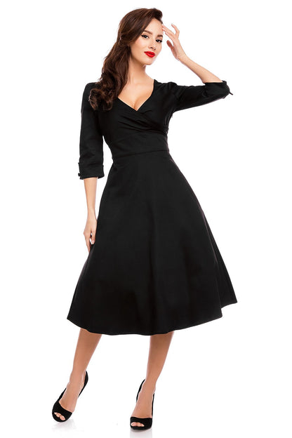 Katherine Long Sleeve 50s Style Swing Dress in All Black