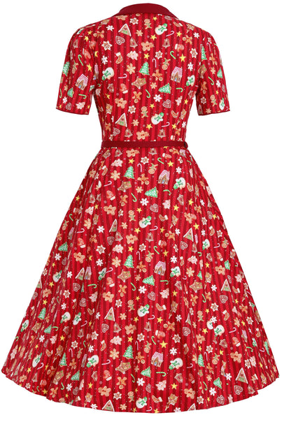 Mabel Red Christmas Gingerbread Cookie Shirt Dress