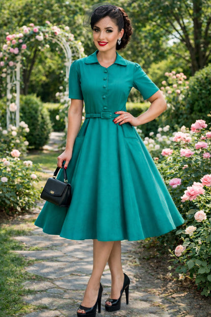 Mabel Emerald Green Midi Shirt Dress