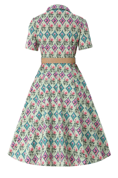 Mabel Quatrefoil Floral Midi Shirt Dress