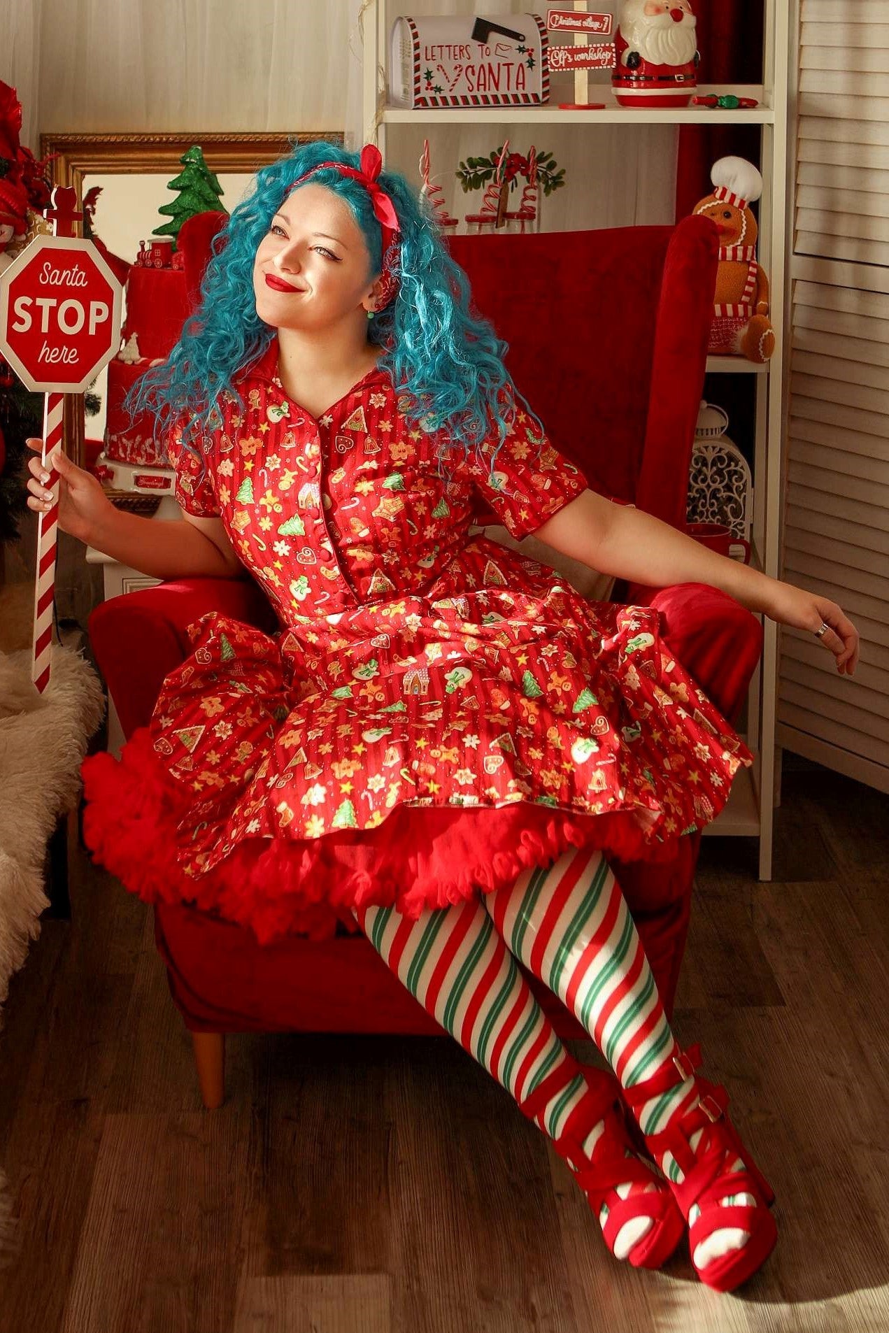 Mabel Red Christmas Gingerbread Cookie Shirt Dress