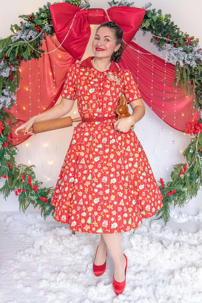 Mabel Red Christmas Gingerbread Cookie Shirt Dress