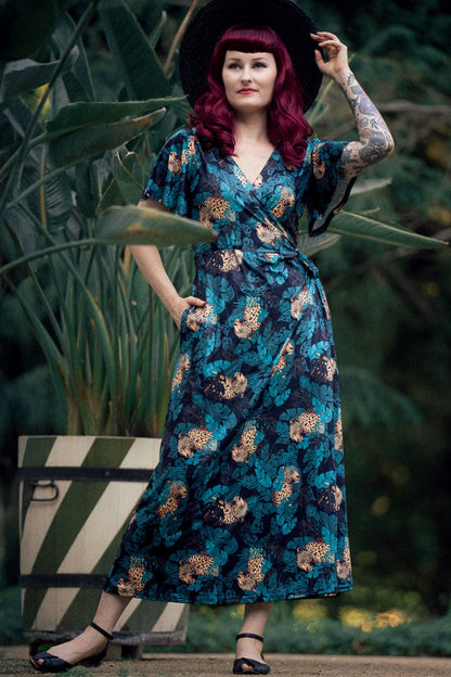 Isla Maxi Wrap Dress In Cheetah Jungle Print