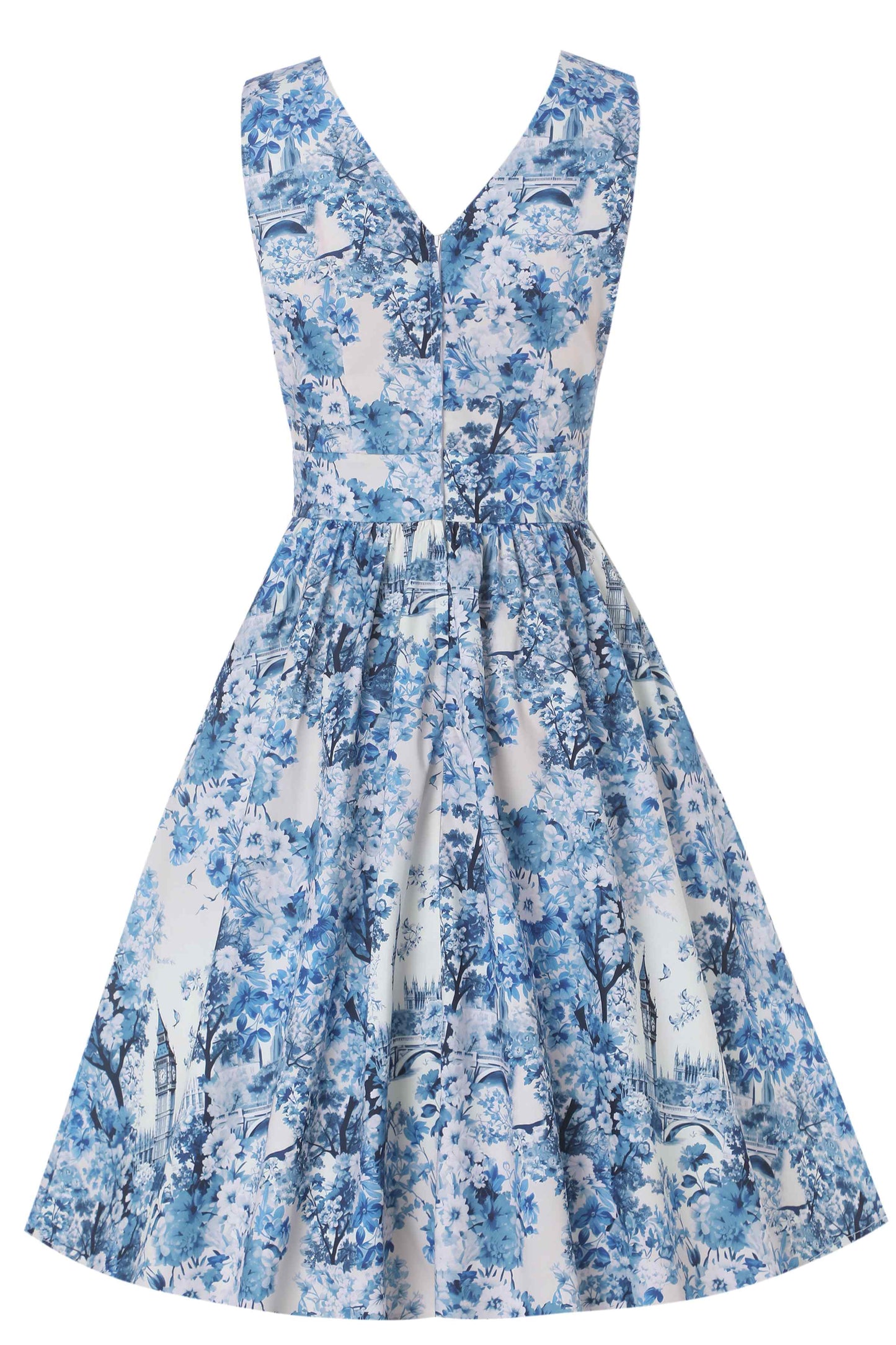 May White Crossover Bust Dress In Big Ben Print
