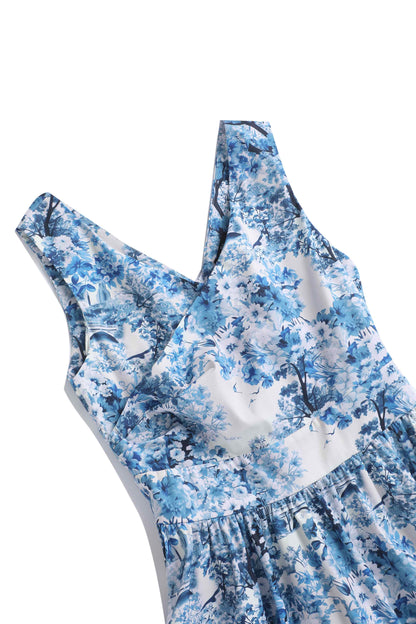 May White Crossover Bust Dress In Big Ben Print