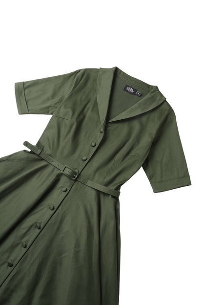 Mollie Army Green Full Circle Shirt Dress