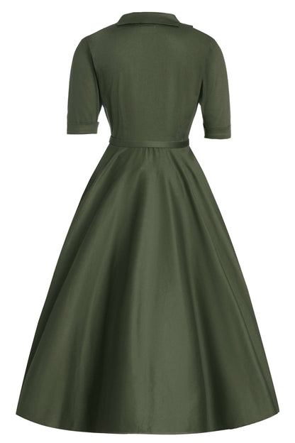 Mollie Army Green Full Circle Shirt Dress