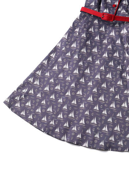 Penelope Nautical Sailboat Shirt Dress in Navy Blue