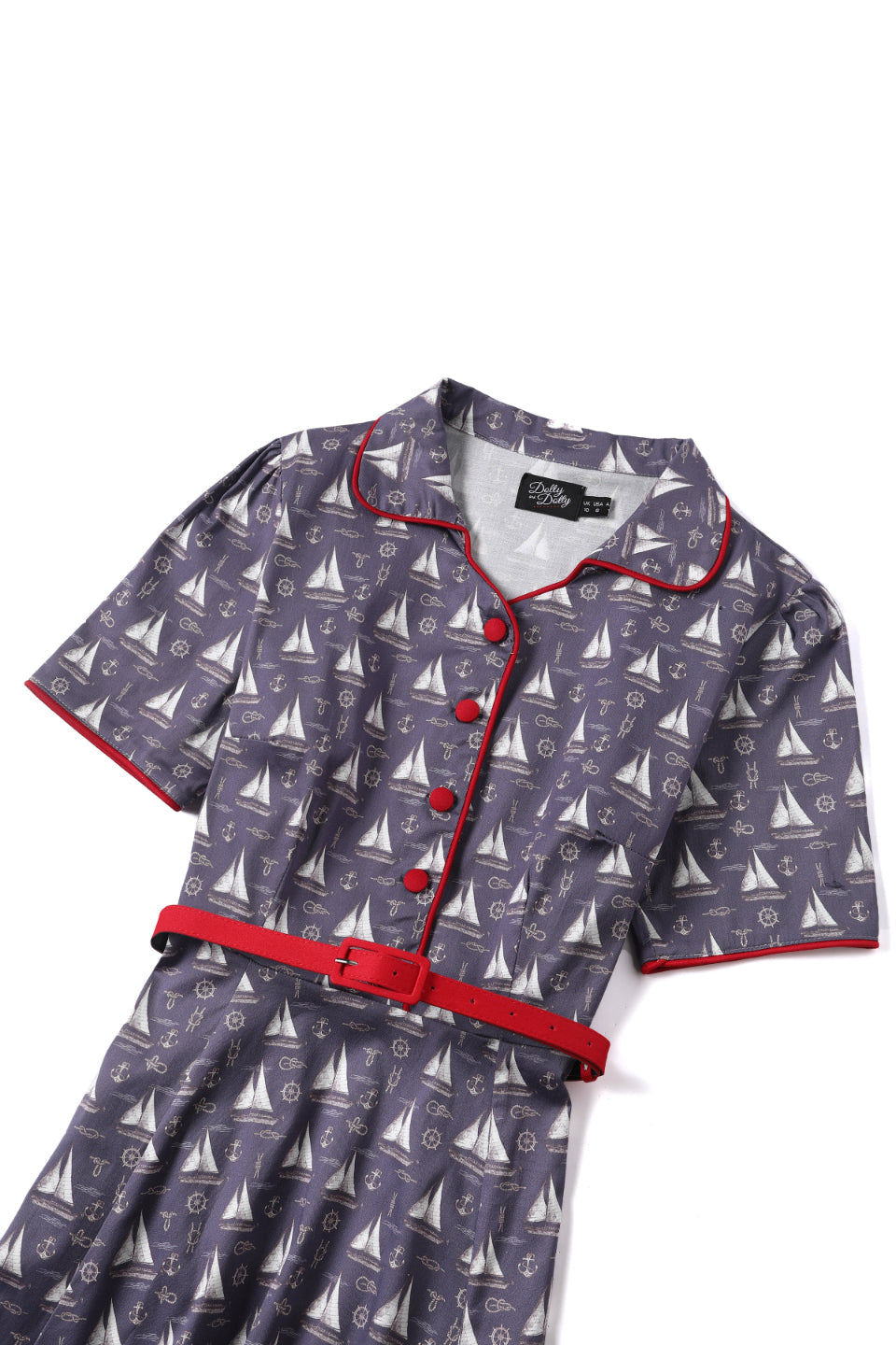 Penelope Nautical Sailboat Shirt Dress in Navy Blue