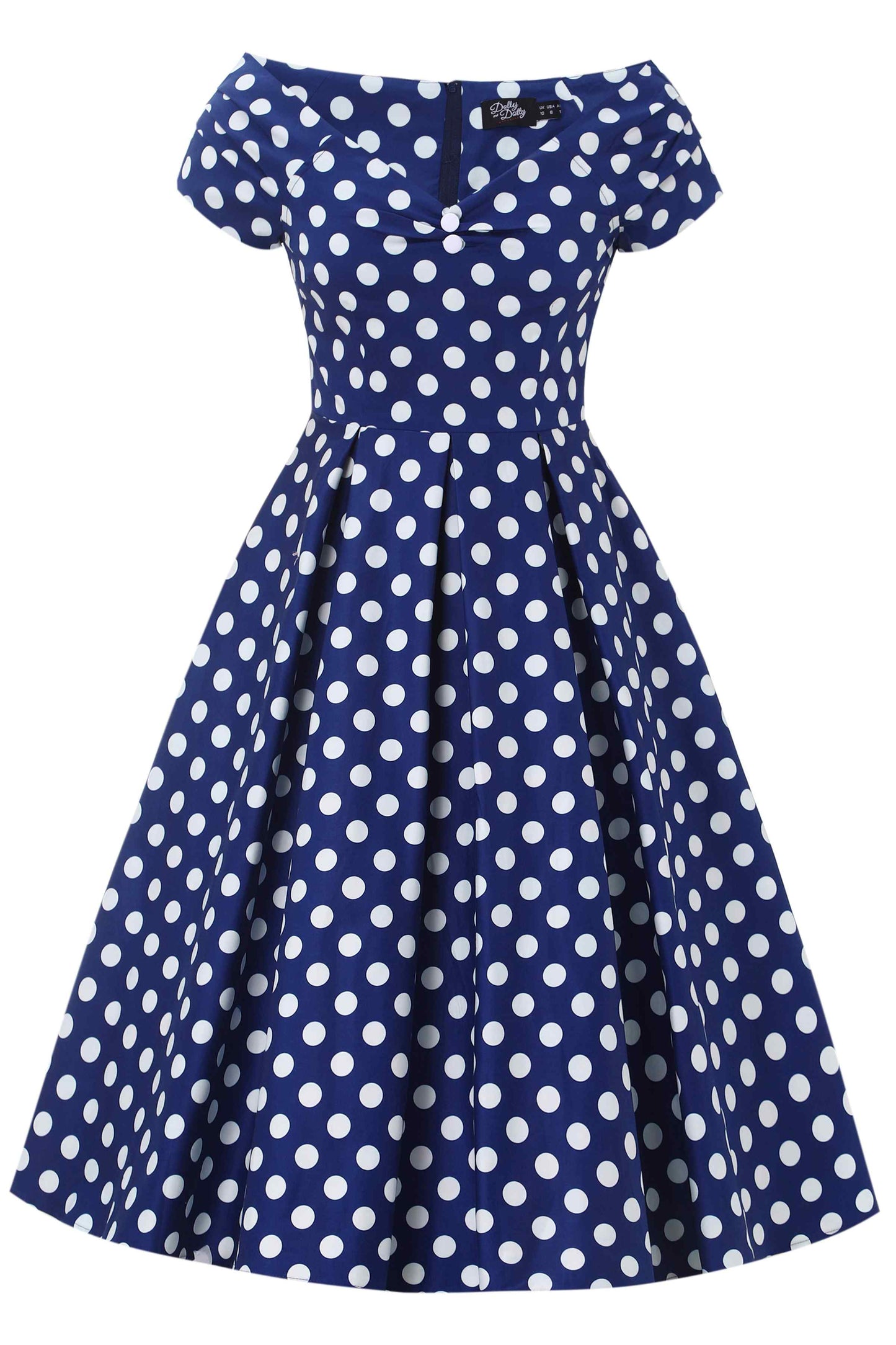Lily Navy Blue Polka Dot Off Shoulder Dress