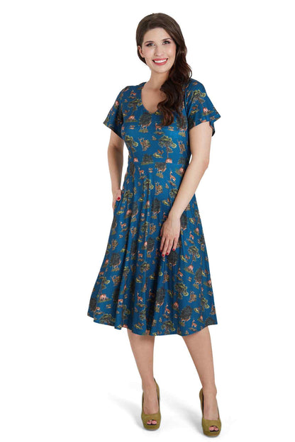 Palma Navy Deer Short Sleeved Dress