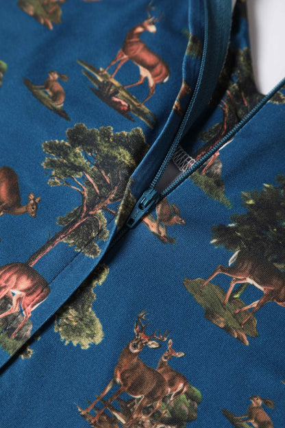 Palma Navy Deer Short Sleeved Dress