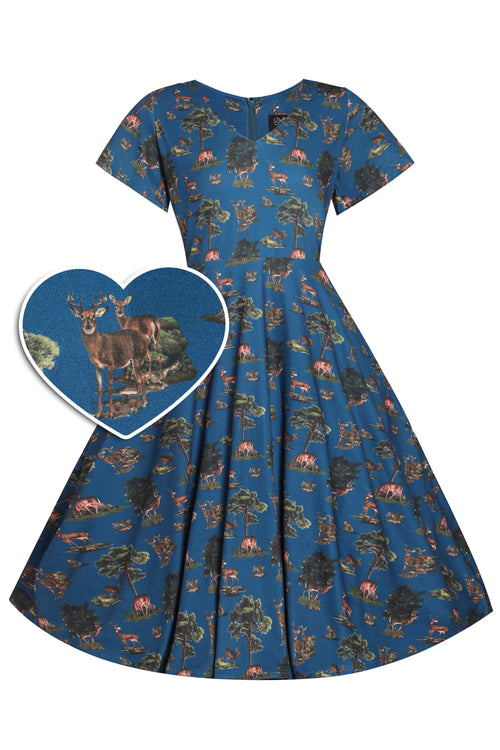 Palma Navy Deer Short Sleeved Dress