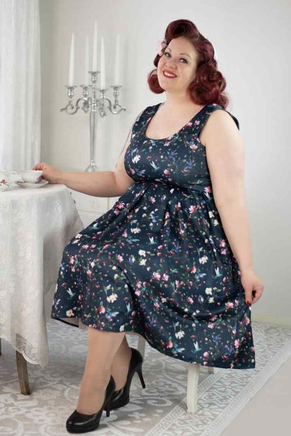 Amanda Navy Hummingbird Swing Dress