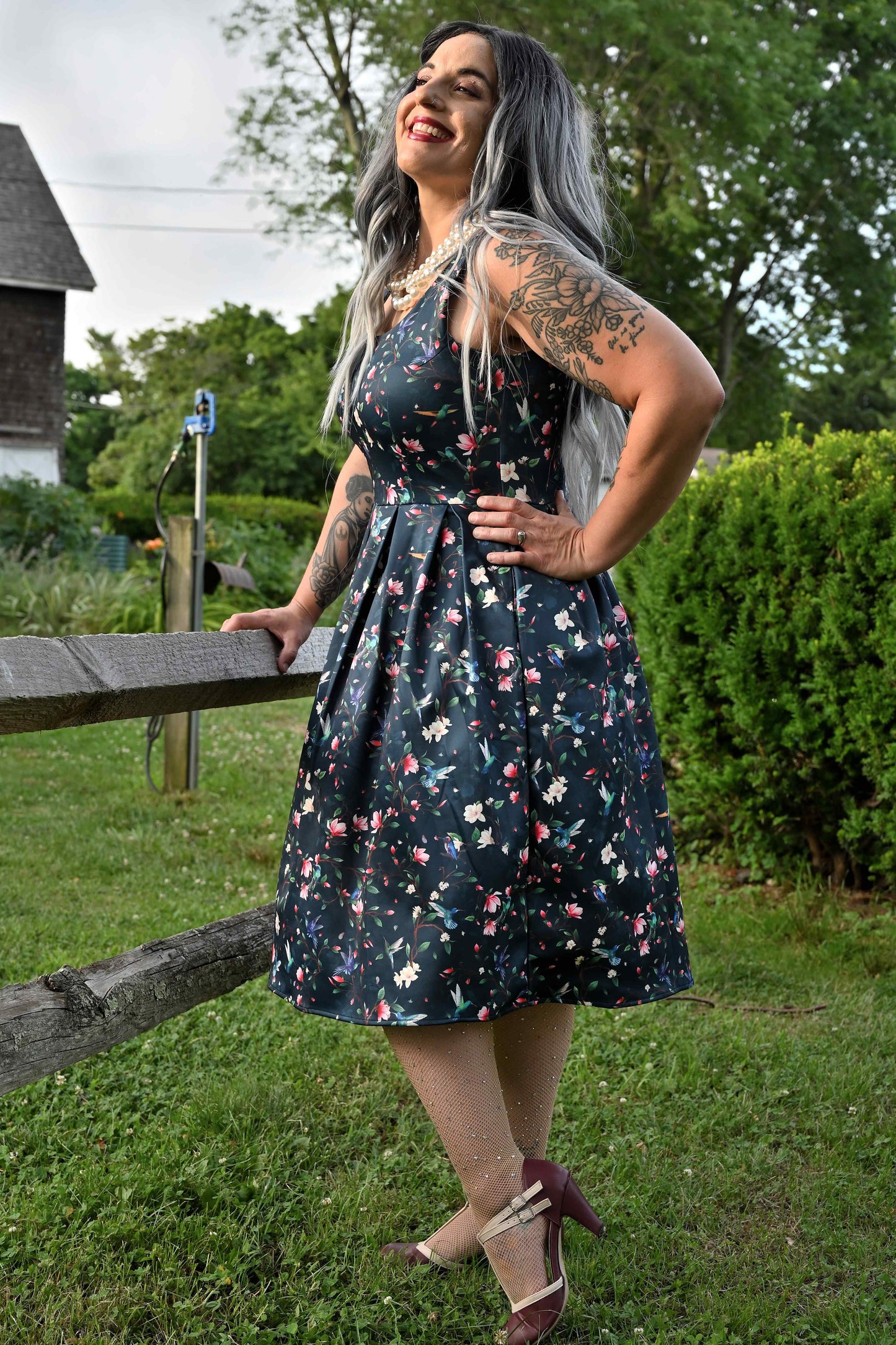 Amanda Navy Hummingbird Swing Dress