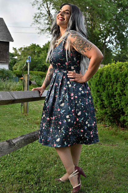 Amanda Navy Hummingbird Swing Dress