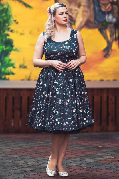 Amanda Navy Hummingbird Swing Dress