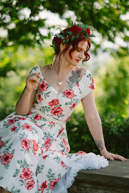 Lily Off Shoulder Floral Swing Dress In White