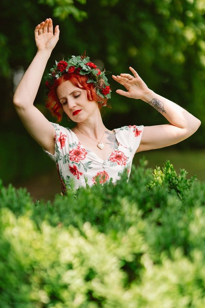 Lily Off Shoulder Floral Swing Dress In White