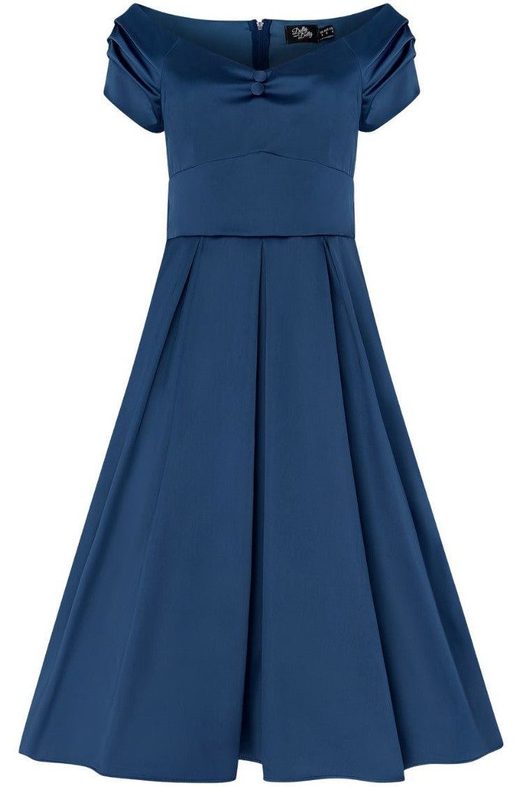 Lily Off Shoulder Prussian Blue Satin Evening Dress