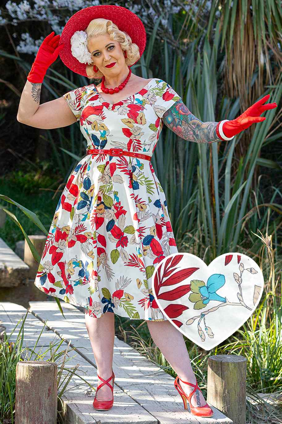 Lily Off Shoulder Tropical Floral Swing Dress In White