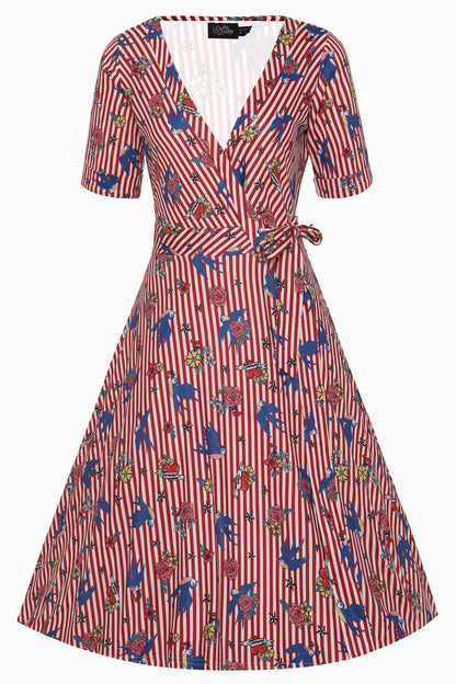 Matilda Old School Tattoo Red Striped Wrap Dress