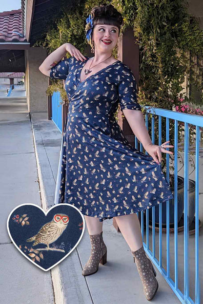 Matilda Oxford Blue Owl Wrap Dress