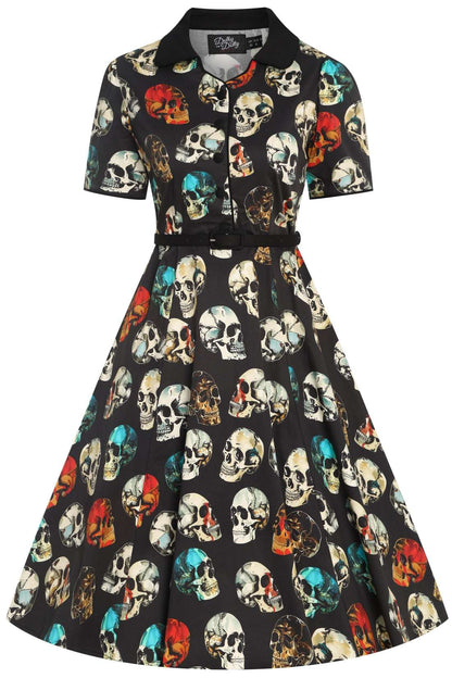 Penelope Rockabilly Black Skull Shirt Dress