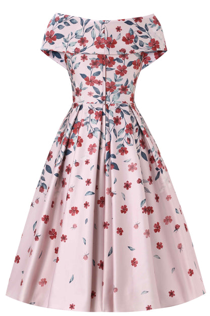 Beverly Pink Falling Flower Off Shoulder Dress