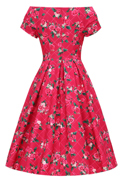 Lily Pink Floral Vine Off Shoulder Dress