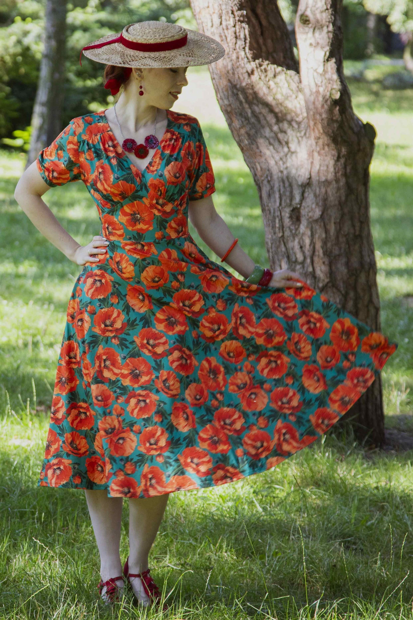 Julia Poppy Midi Dress In Teal