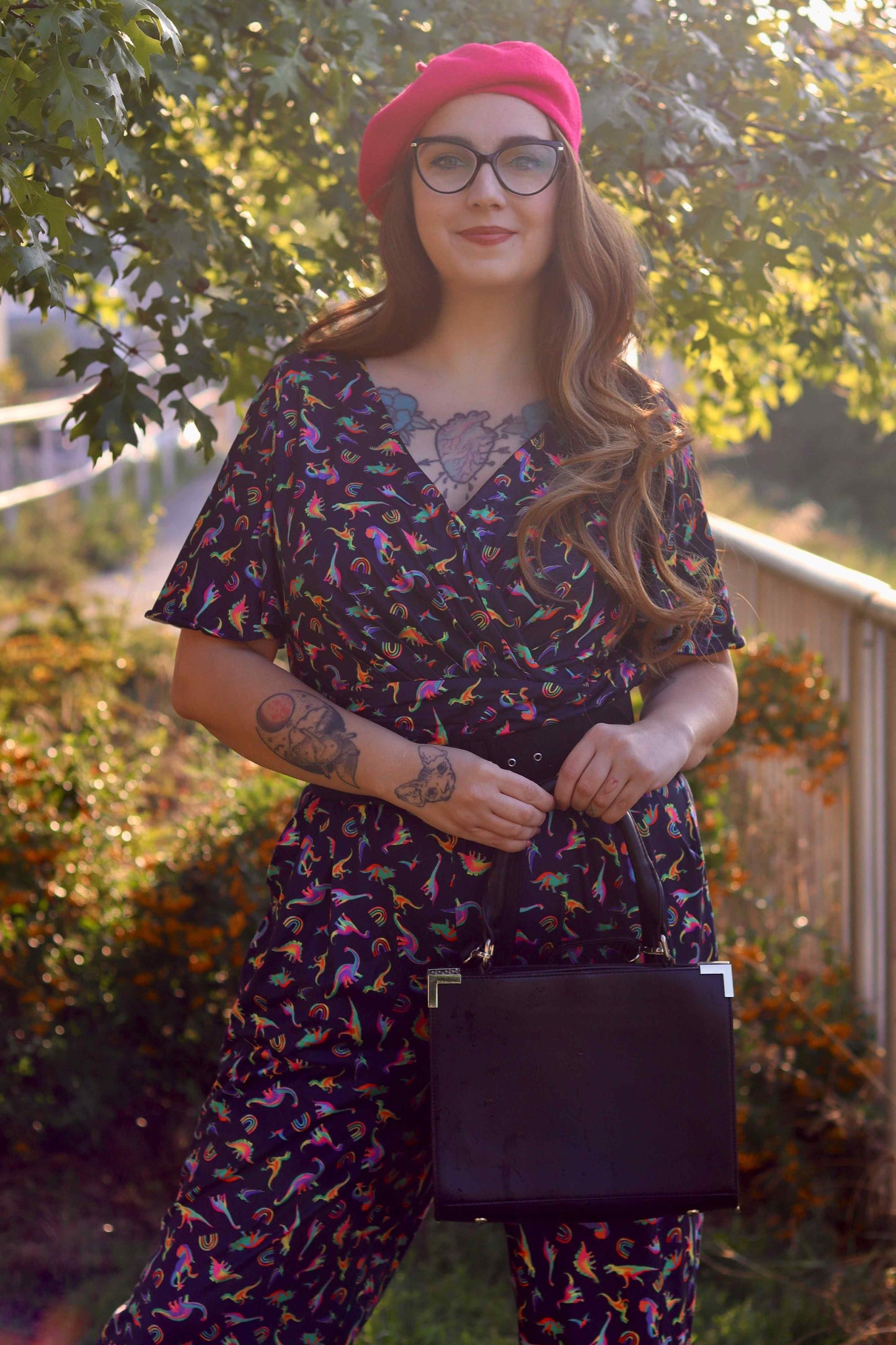 Esther Dinosaurs & Rainbow Black Jumpsuit