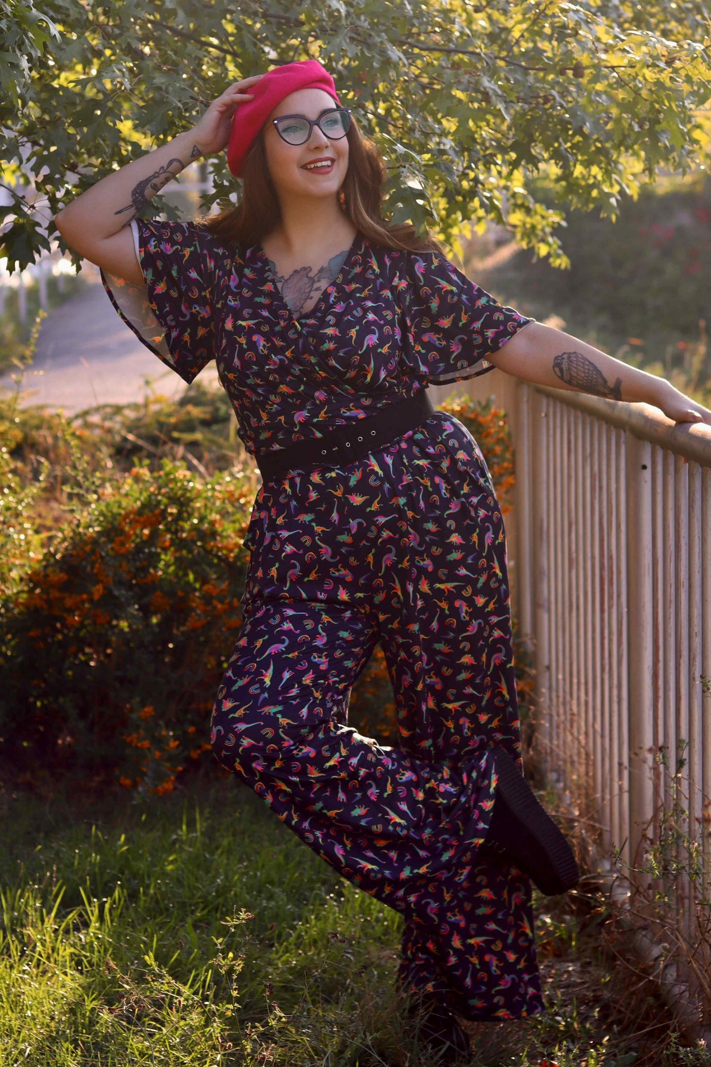 Esther Dinosaurs & Rainbow Black Jumpsuit
