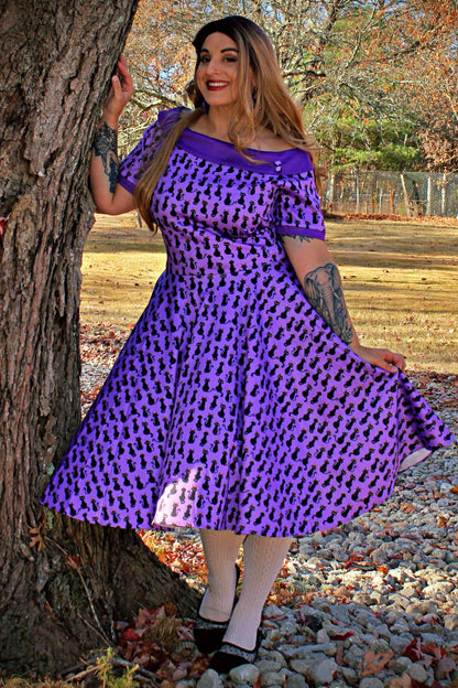 Darlene Purple Black Cat Swing Dress