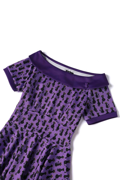 Darlene Purple Black Cat Swing Dress