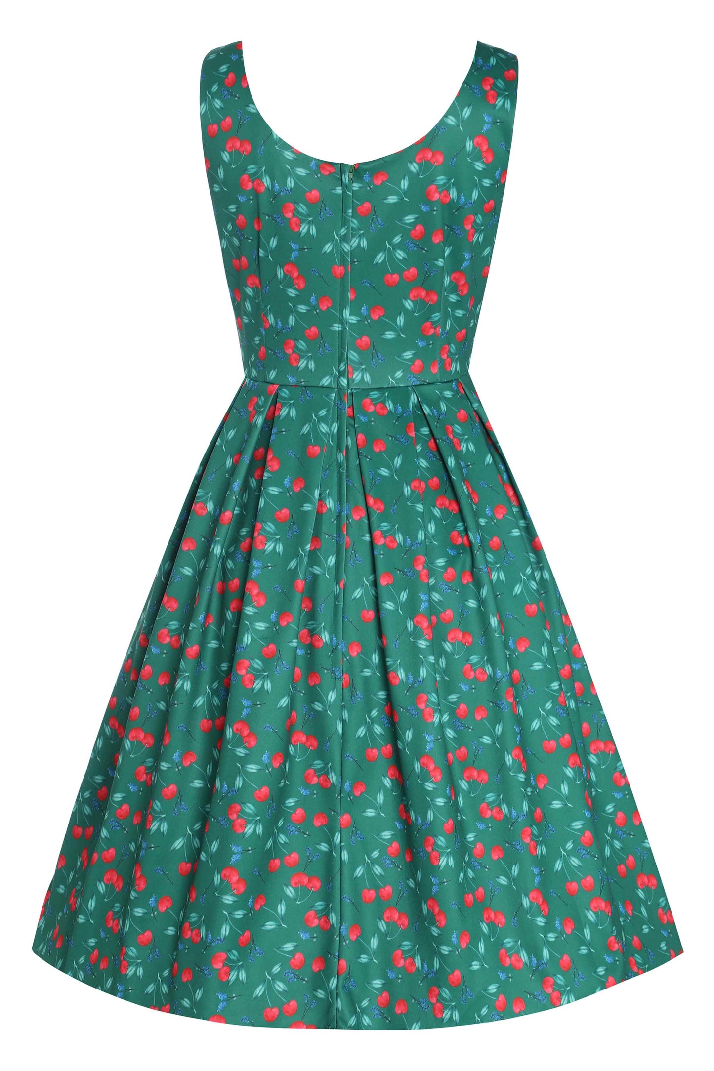 Amanda Red Cherry Flared Dress In Green