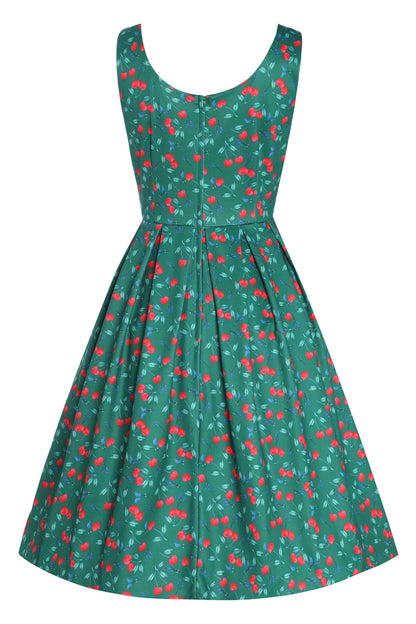 Amanda Red Cherry Flared Dress In Green
