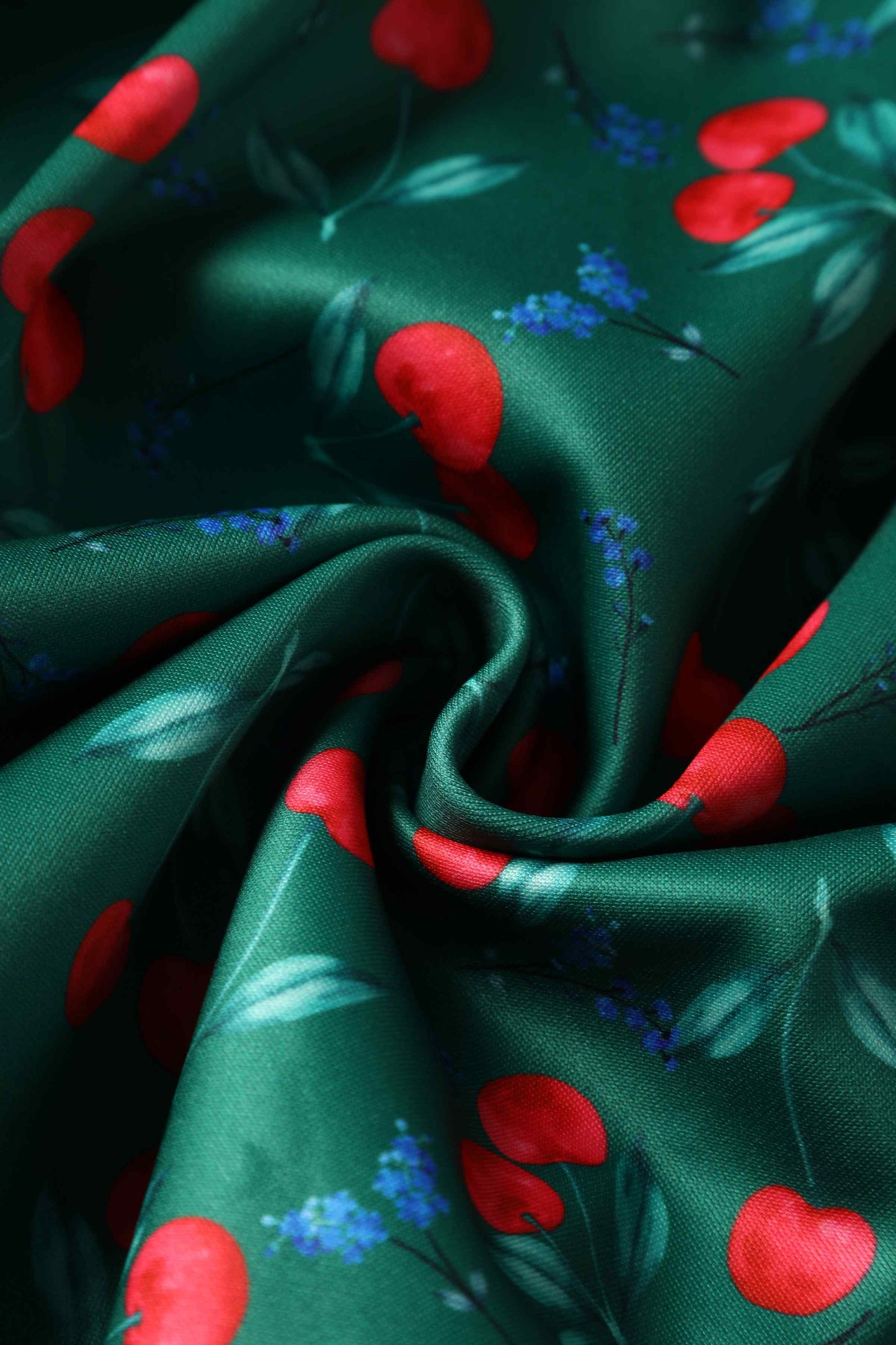 Amanda Red Cherry Flared Dress In Green