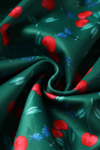 Amanda Red Cherry Flared Dress In Green