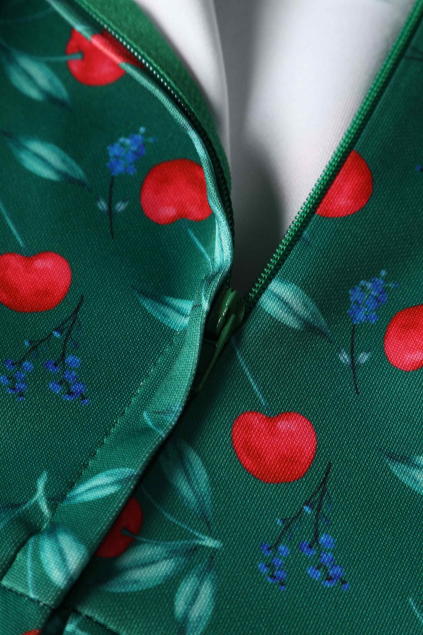 Amanda Red Cherry Flared Dress In Green