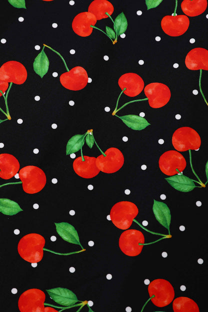 Daisy Red Cherry Halter Dress In Black