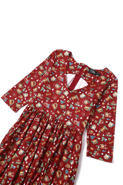 Billie Red Christmas Fair Long Sleeved Dress