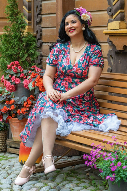 Julia Red Floral Midi Dress In Petrol Blue