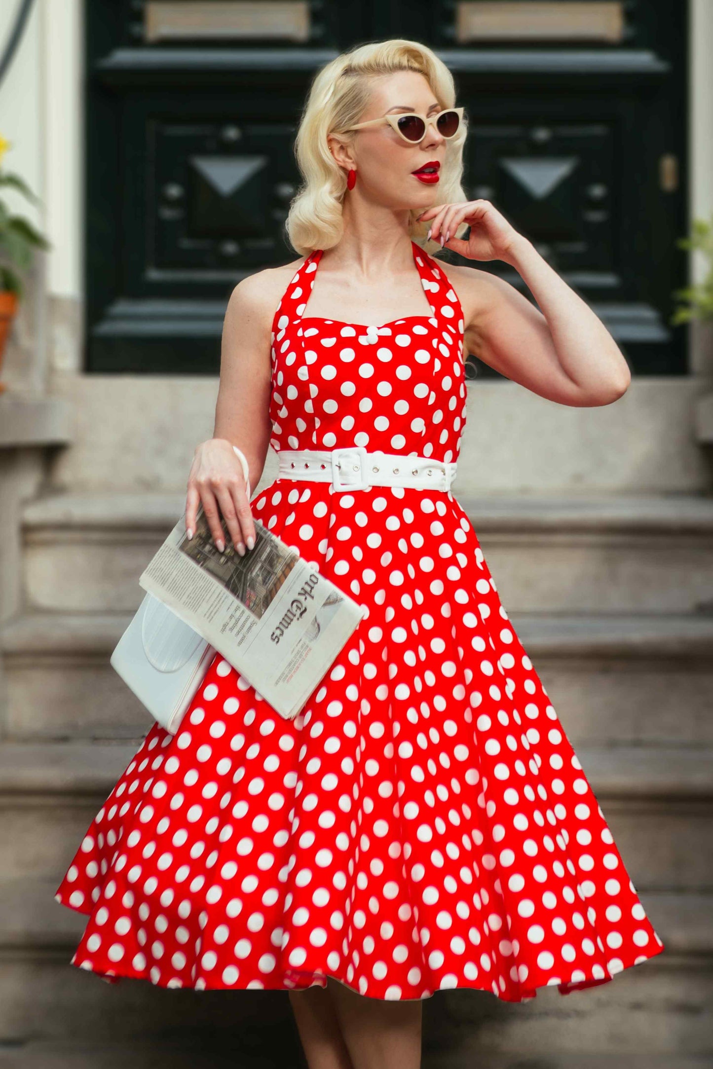Daisy Red Polka Dot Halter Dress