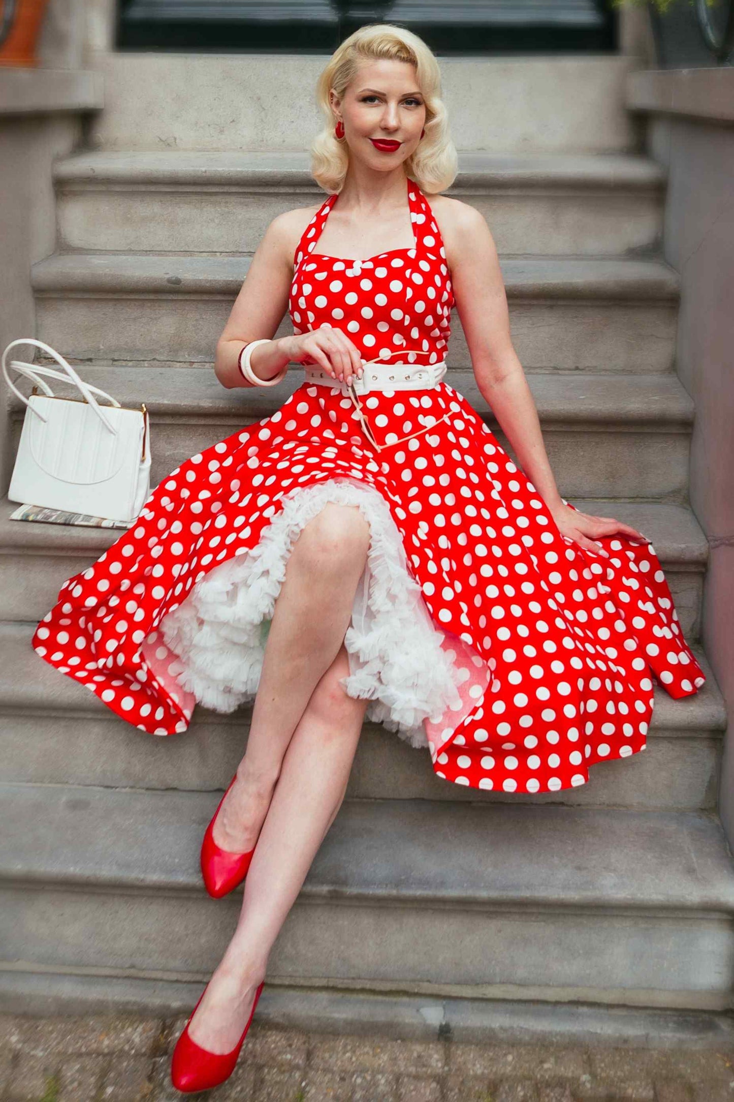 Daisy Red Polka Dot Halter Dress