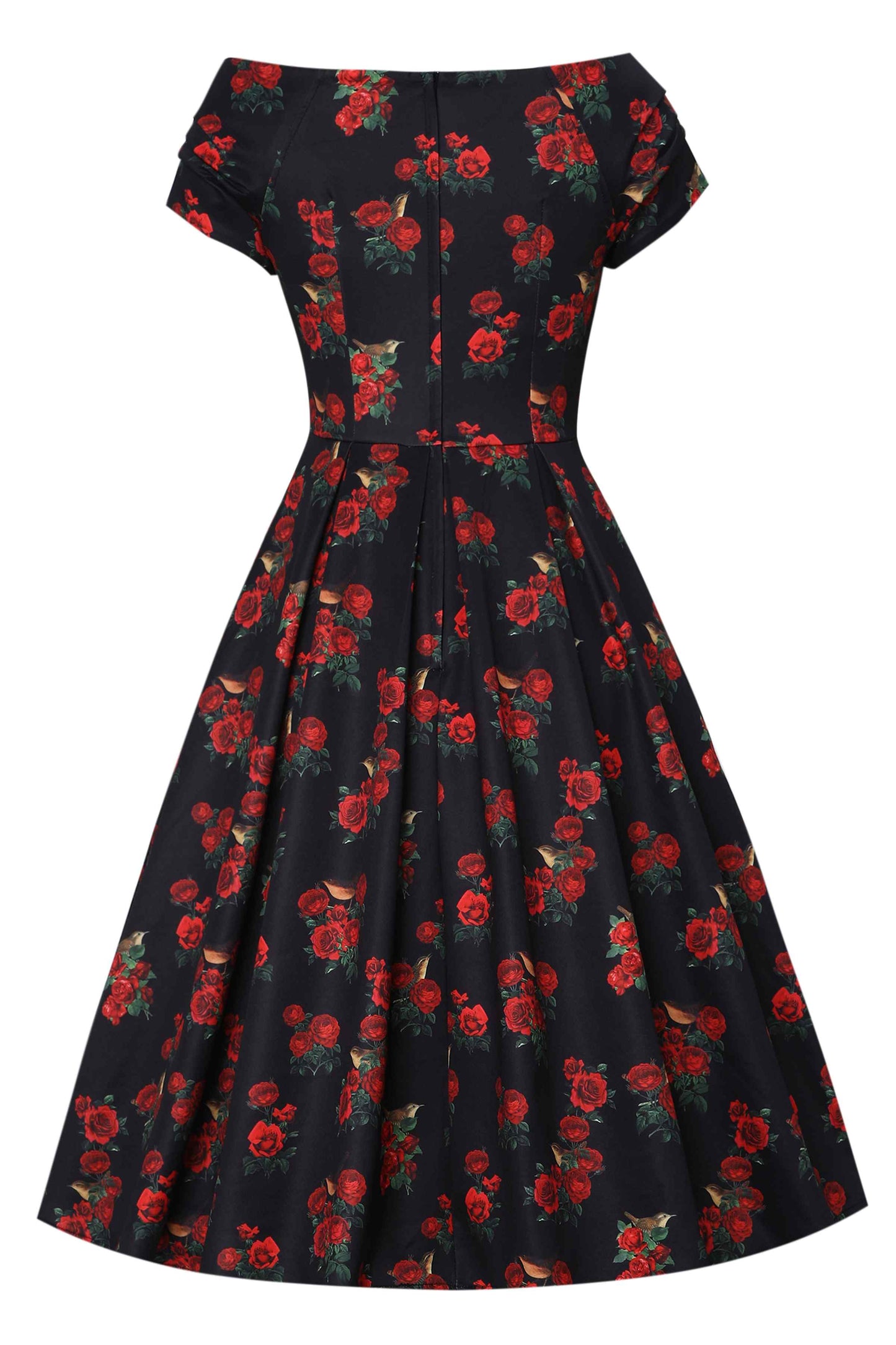 Lily Red Rose & Bird Off Shoulder Dress In Black
